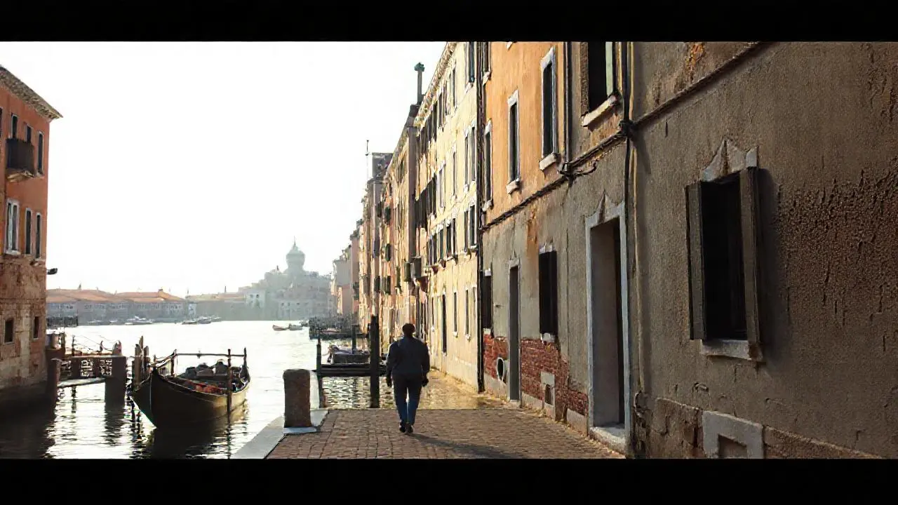 Escena veneciana tranquila, bañada por la luz