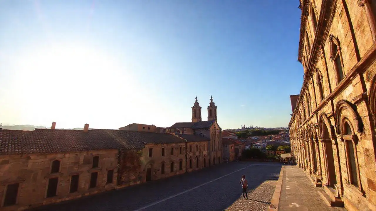 Una plaza antigua bajo luz suave