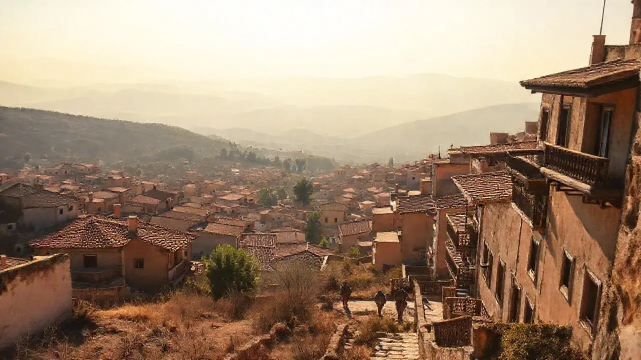 Pueblo antiguo, tranquilo y bañado en luz