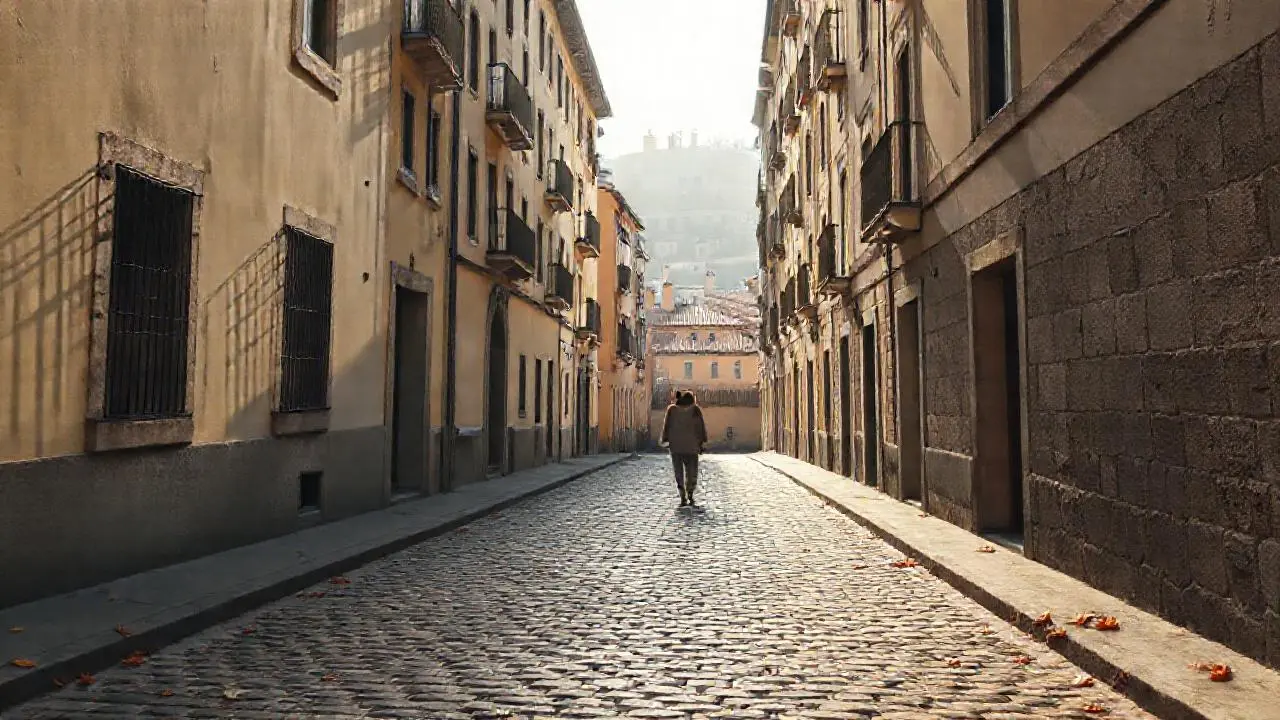 Calle antigua, cálida y ligeramente borrosa