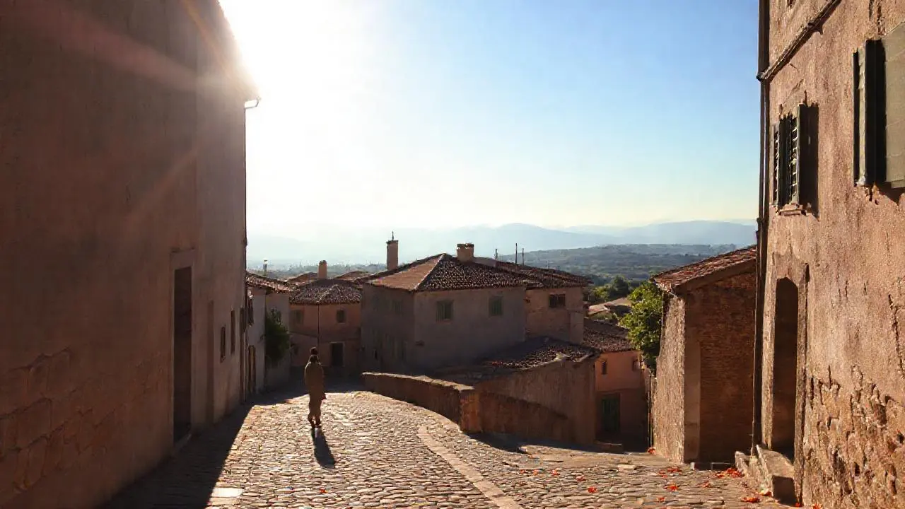 Pueblo antiguo, tranquilo y bañado por el sol