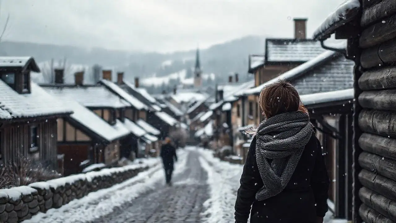 Invierno tranquilo en un pueblo nevado