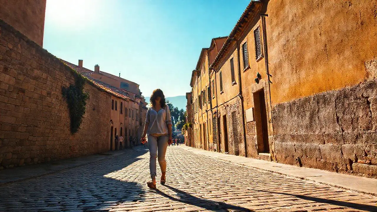 Calle antigua y tranquila, luz cálida