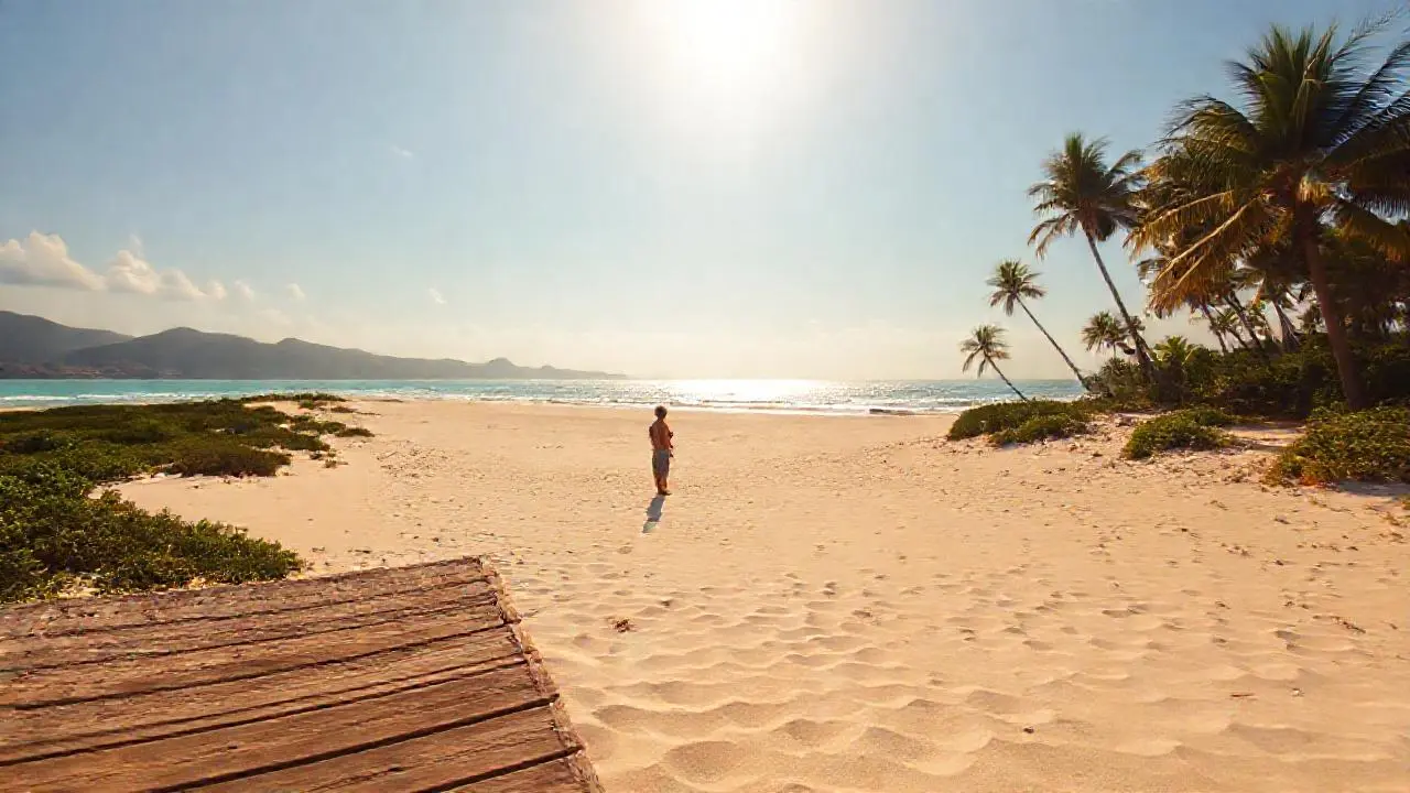 Playa soleada, serena y natural