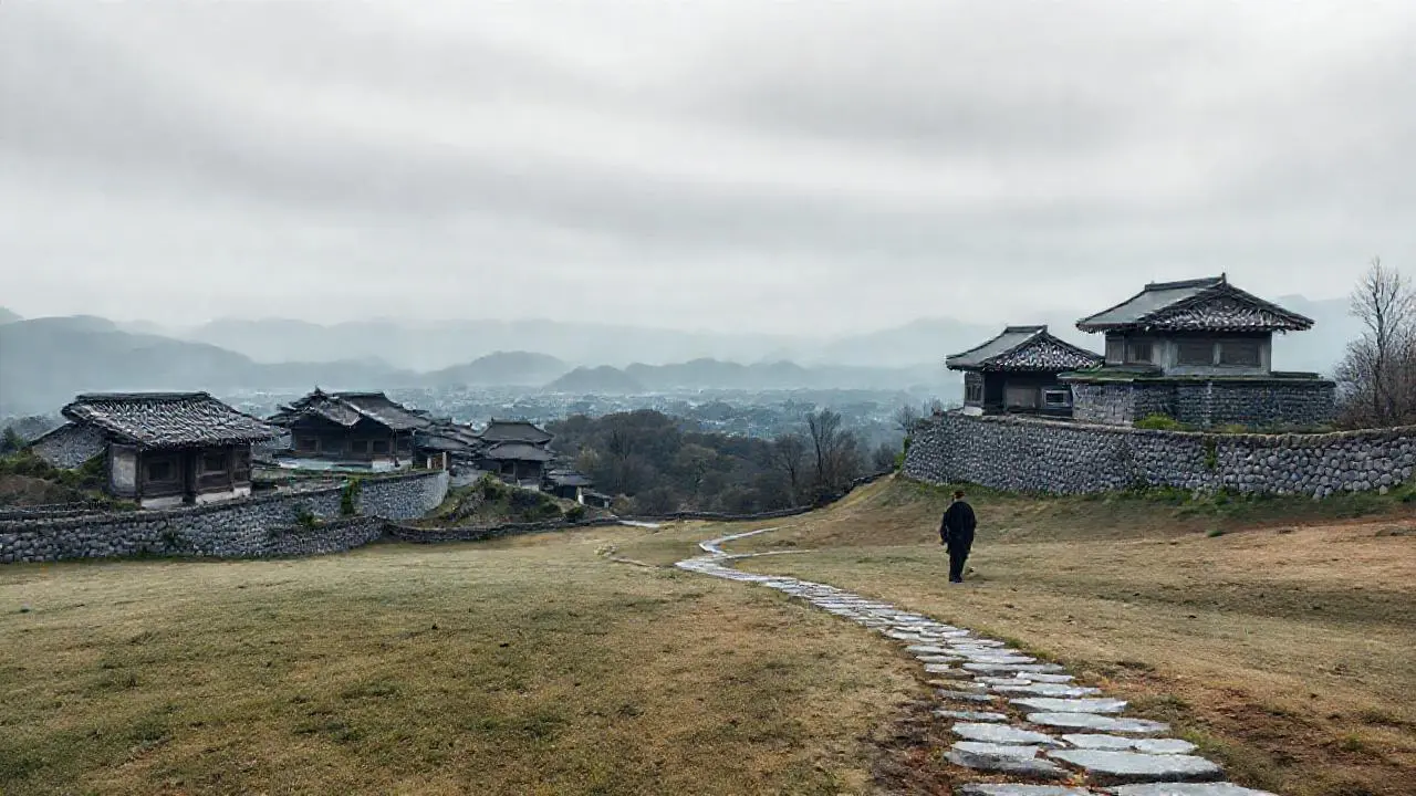 Paisaje coreano tranquilo, difuso y vasto