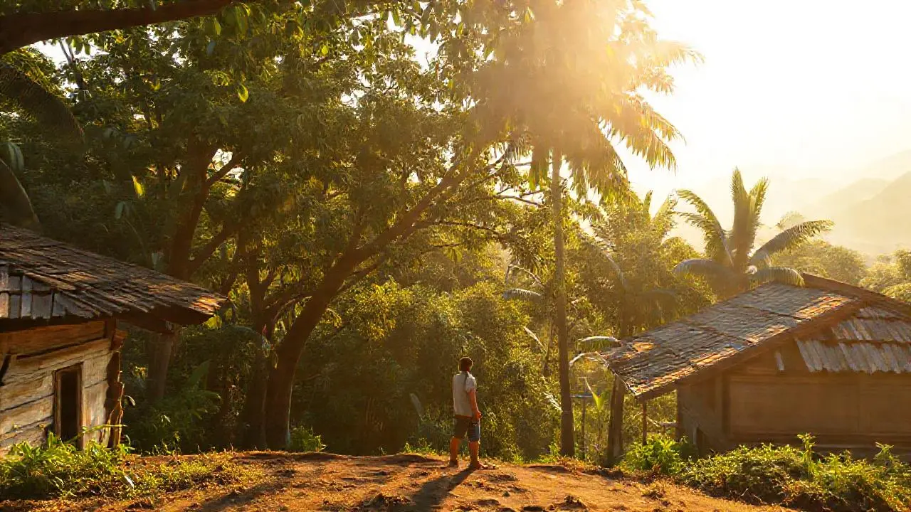 Escena tropical cálida, suave y evocadora