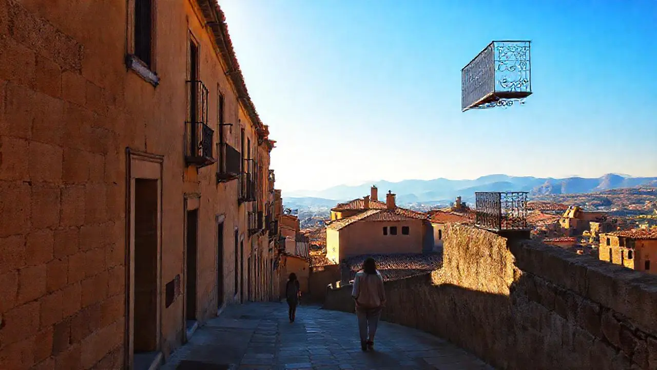 Pueblo antiguo, luz suave y quietud
