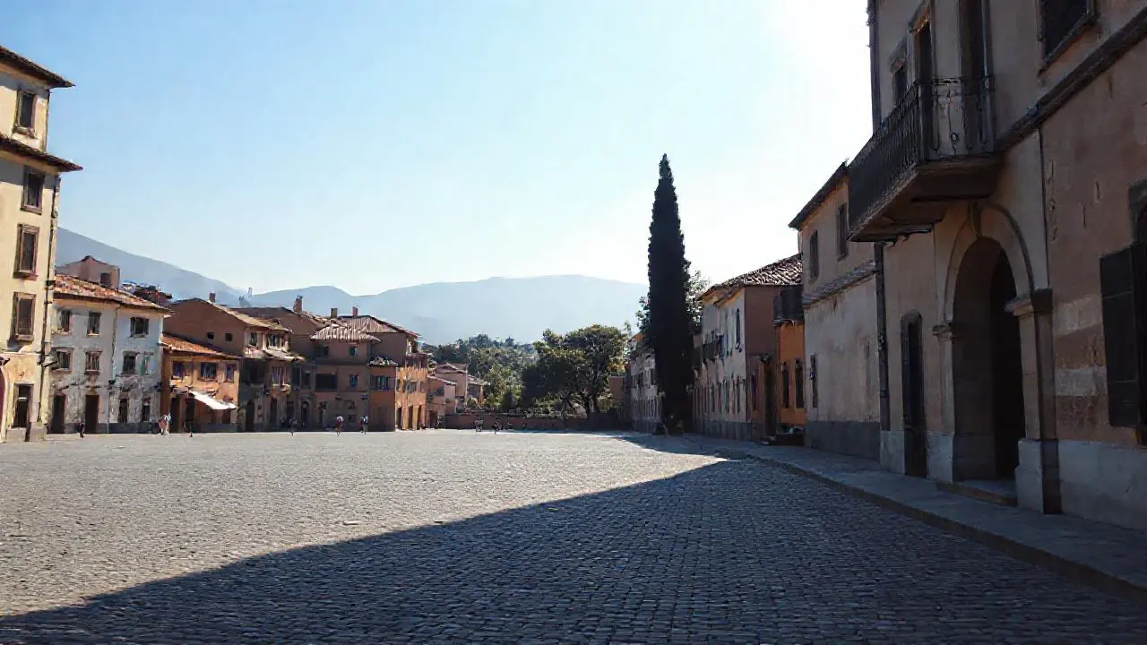 Escena urbana tranquila, cálida y nostálgica