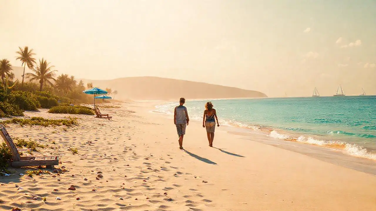 Playa soleada, calma y relajante