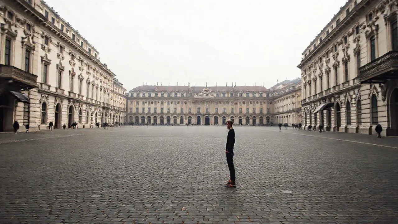 Una figura solitaria en una plaza antigua