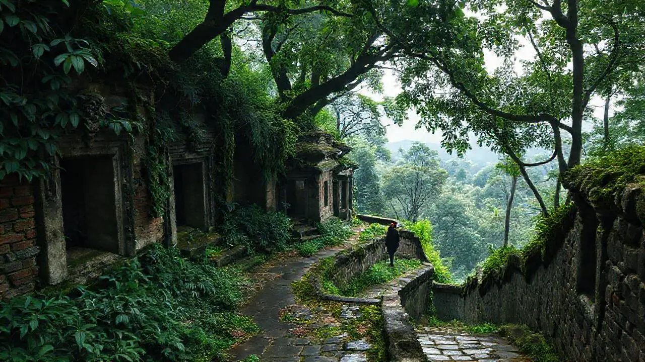 Jungle antiguo con una figura solitaria