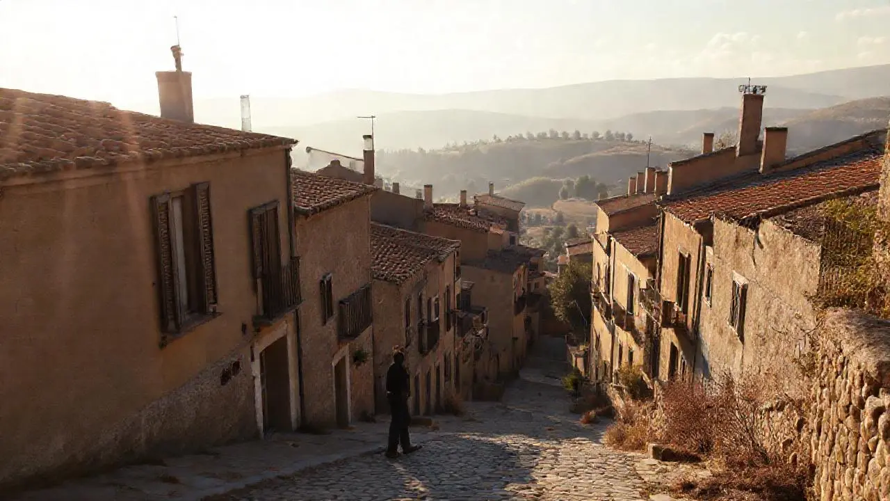 Pueblo antiguo, tranquilo, bañado por la luz