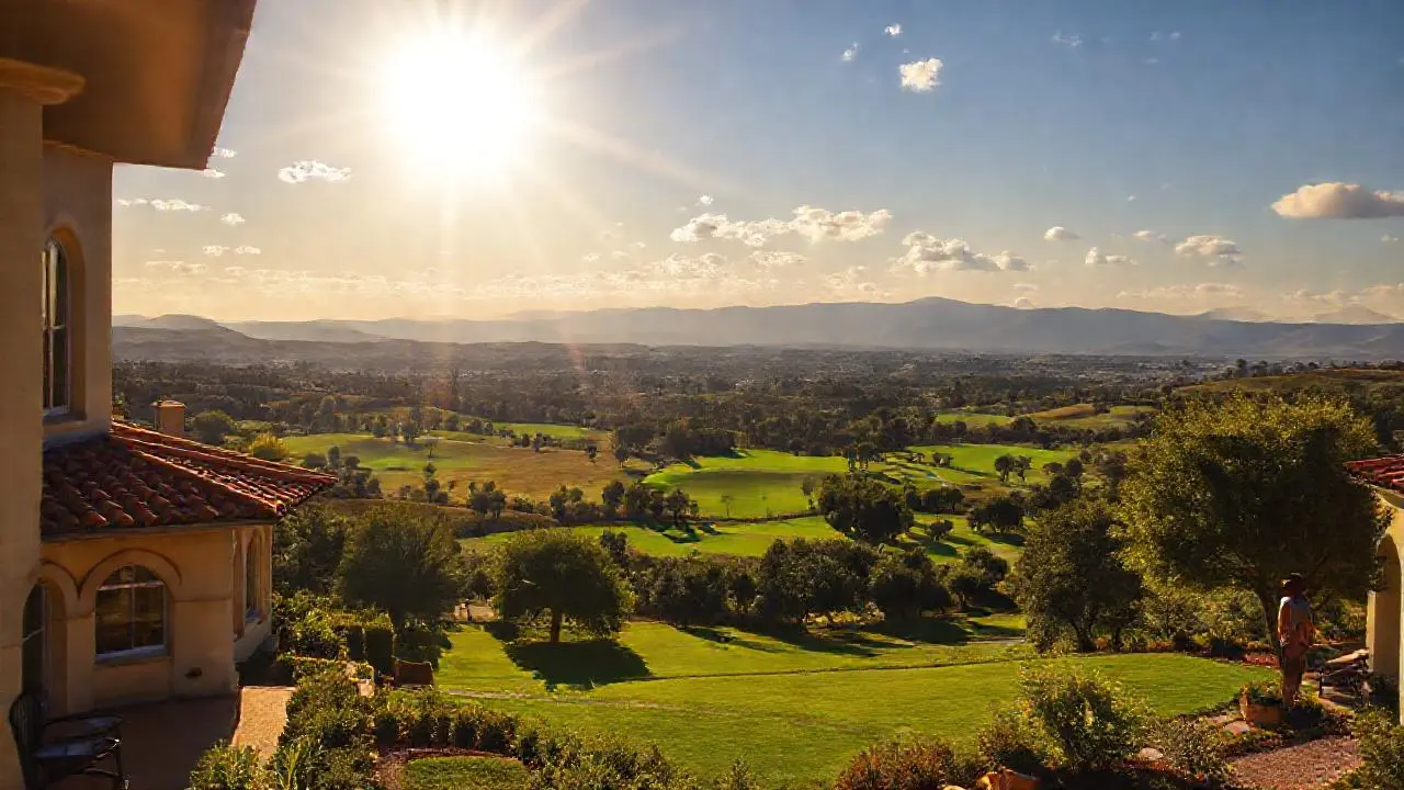 Paisaje sereno y soleado, lleno de detalles