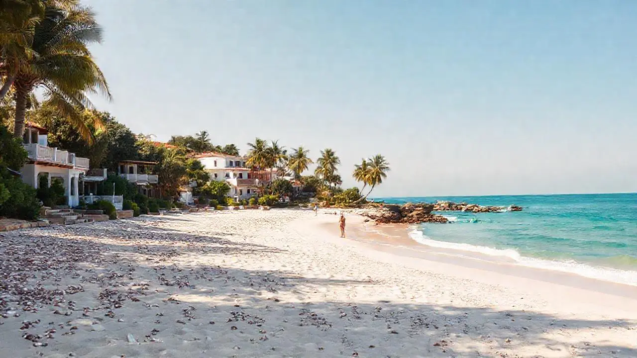 Tranquila escena costera tropical y soleada