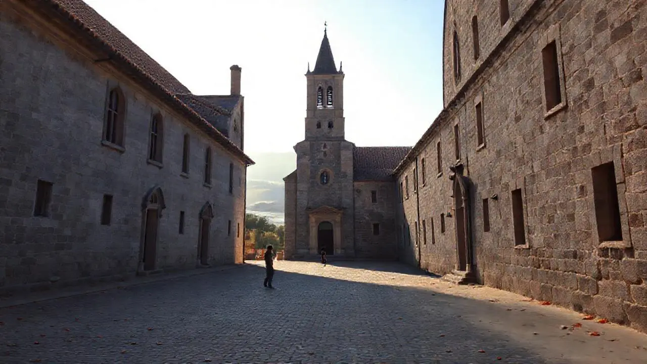 Paz rural, arquitectura antigua y luz suave