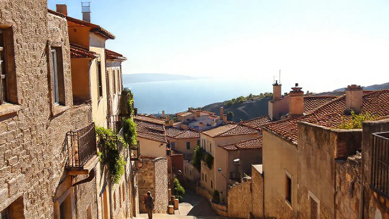 Pueblo costero mediterráneo, tranquilo y soleado