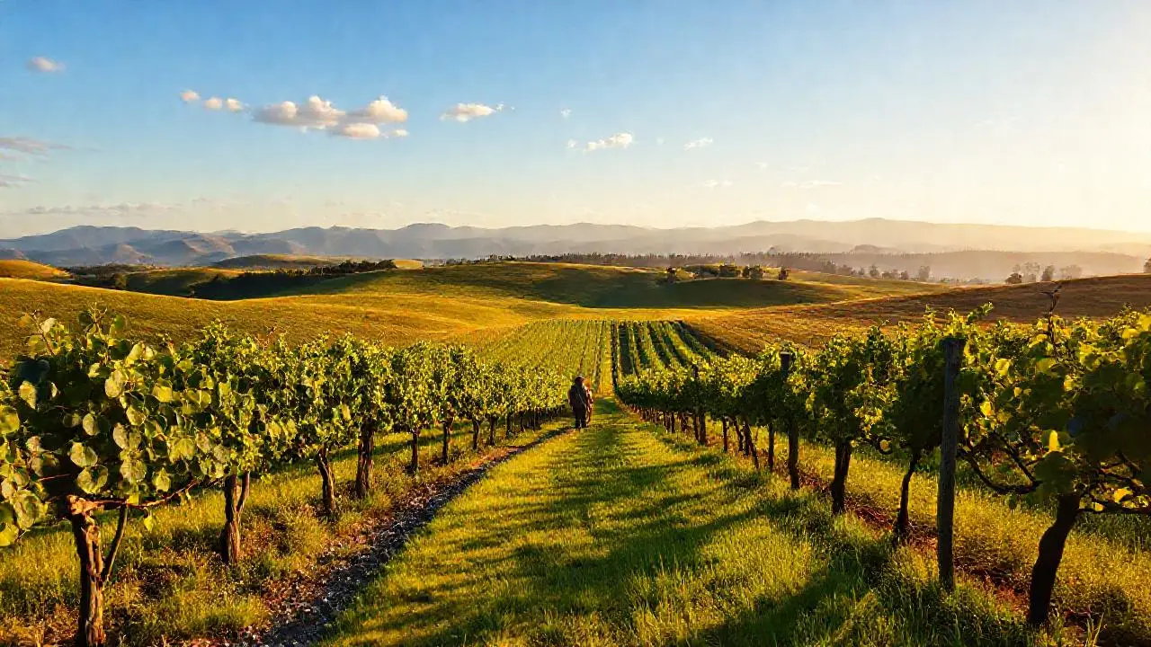 Viñedo extenso, tranquilo y soleado