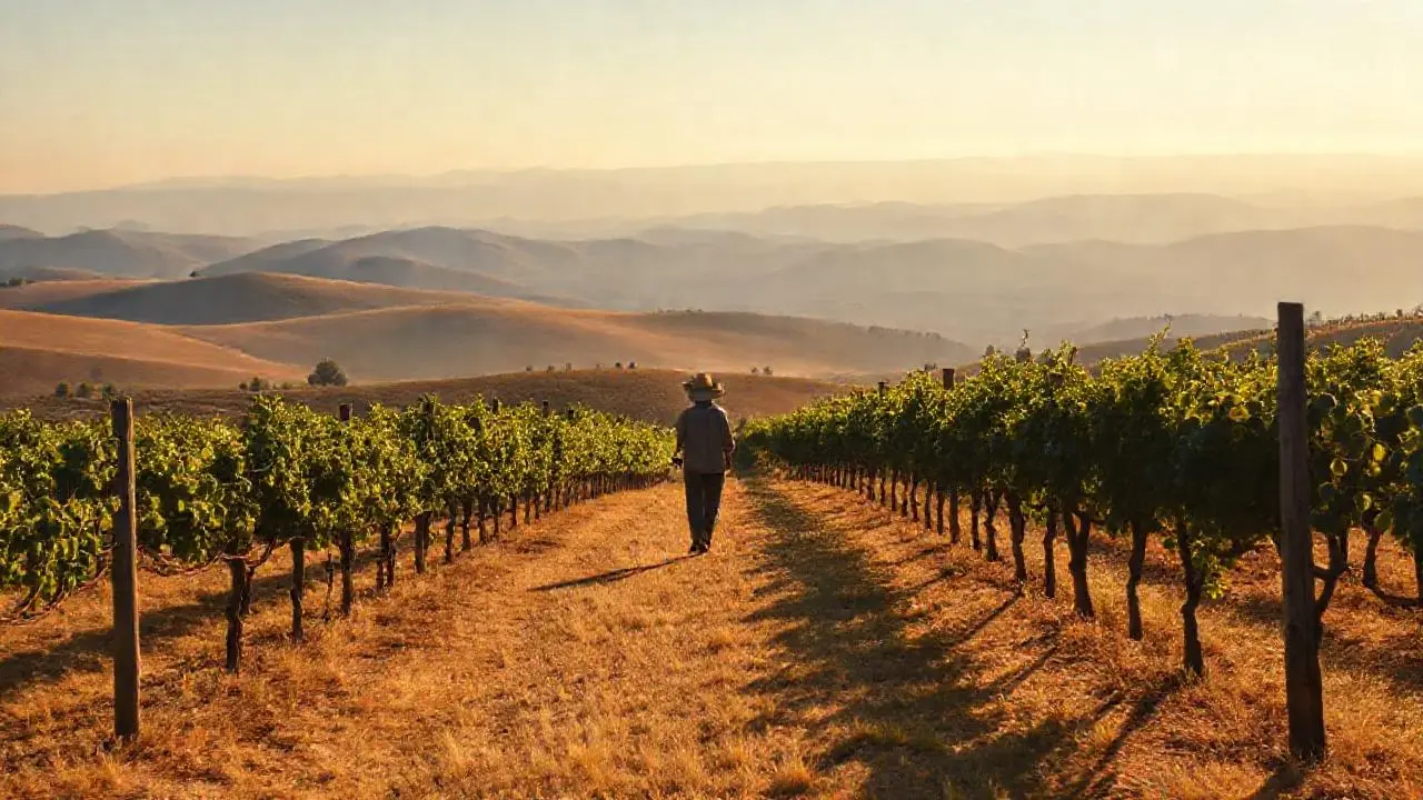 Viñedos dorados bajo un cielo amplio