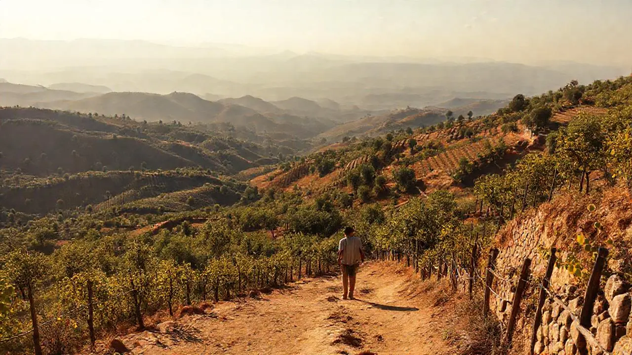 Paisaje rural, vasto, sereno y cálido