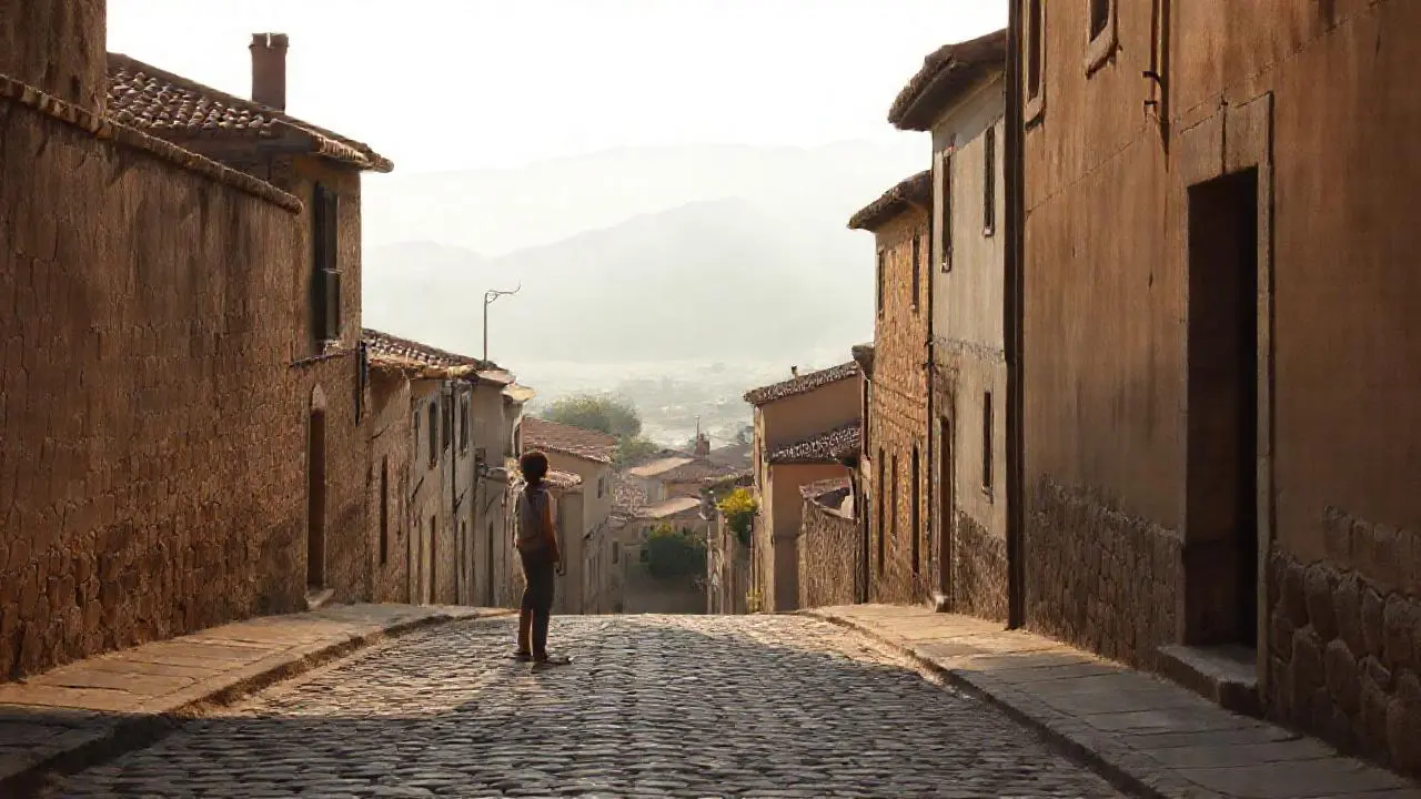 Pueblo antiguo, tranquilo y bañado por la luz