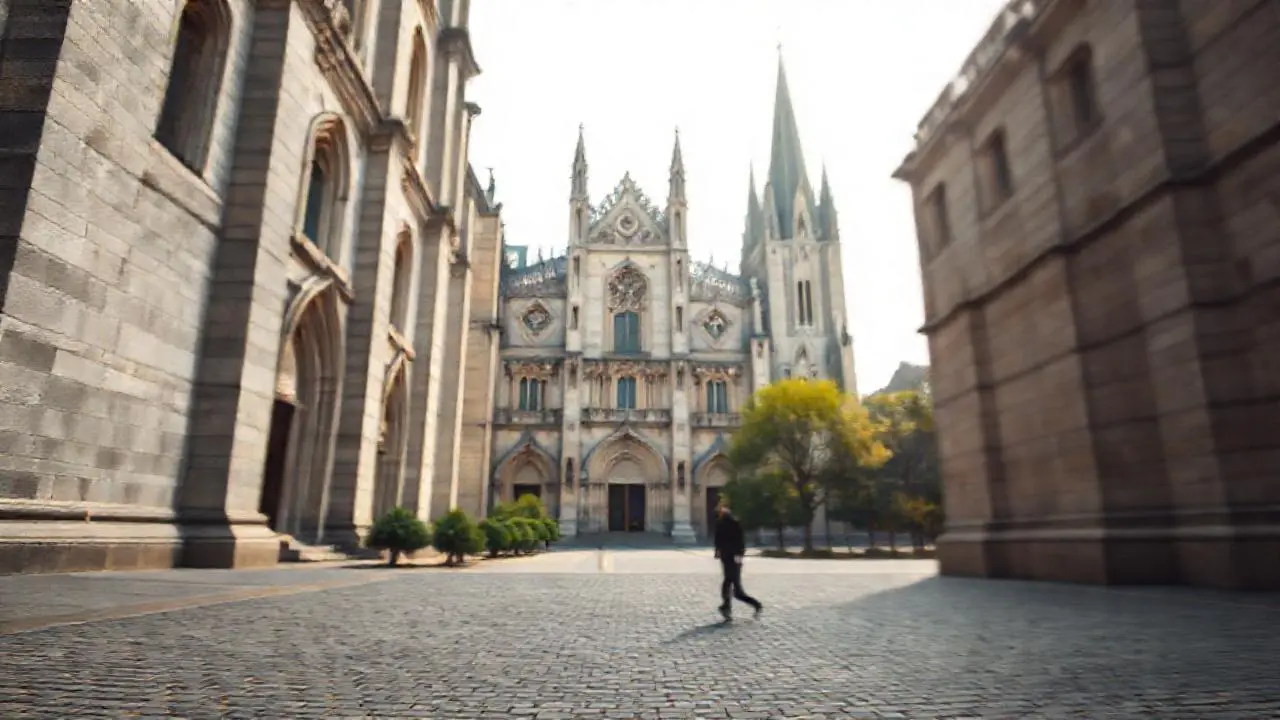 Catedral gótica imponente bajo cielo difuso