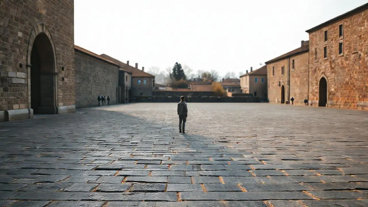 Plaza tranquila, arquitectura y luz suave