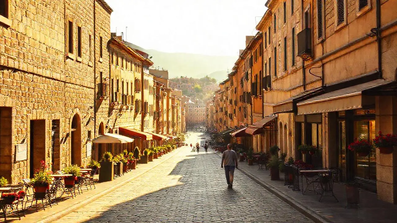 Calle soleada, ambiente relajado y vibrante
