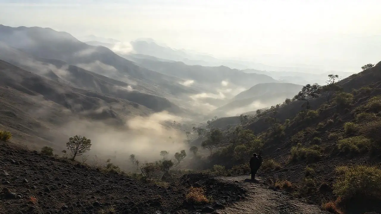 Paisaje volcánico sereno, lleno de profundidad