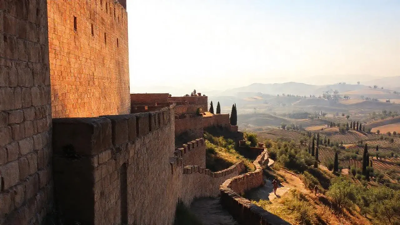 Fortaleza medicea en paisaje toscano sereno