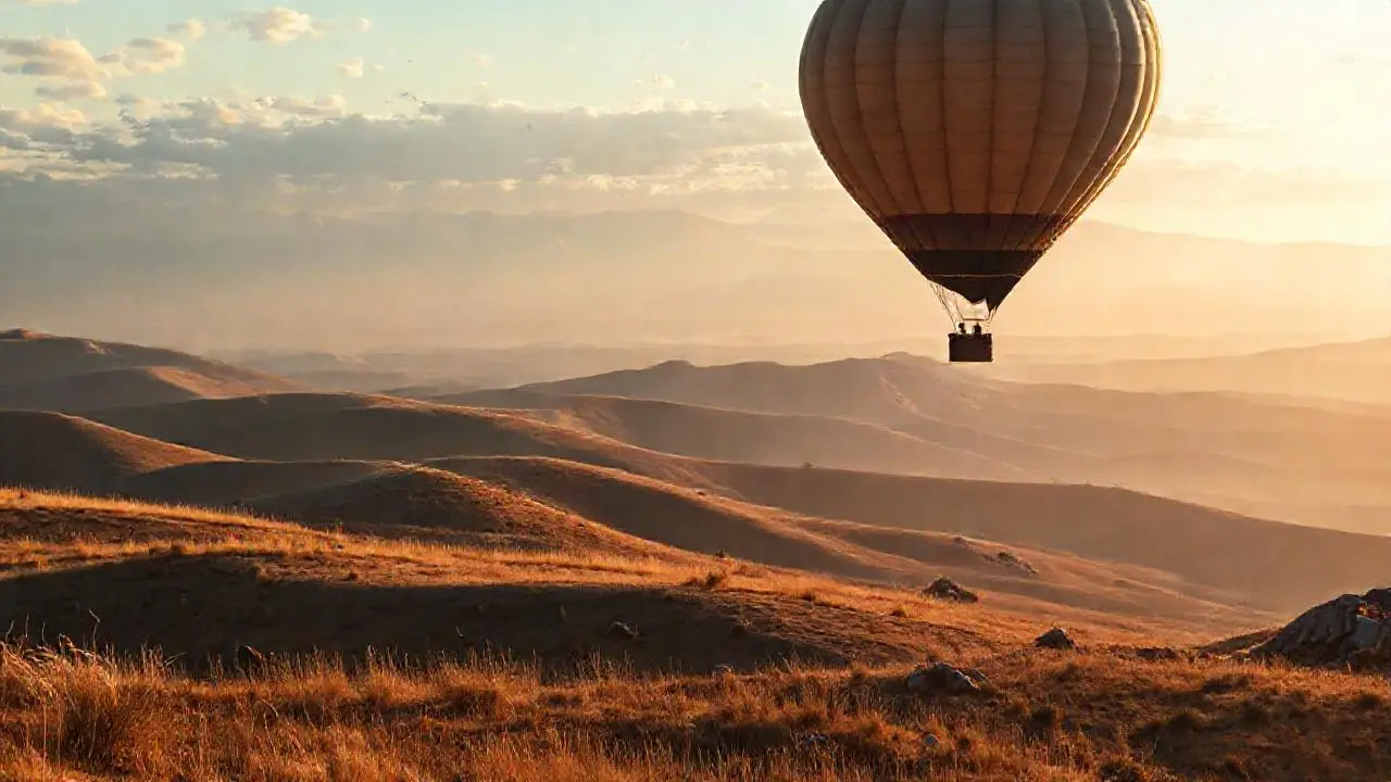 Un globo asciende sobre un paisaje sereno