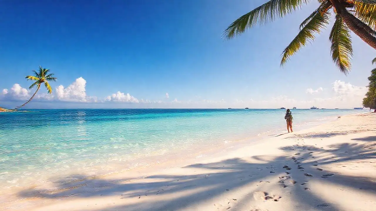 Playa paradisíaca, luz suave y serena
