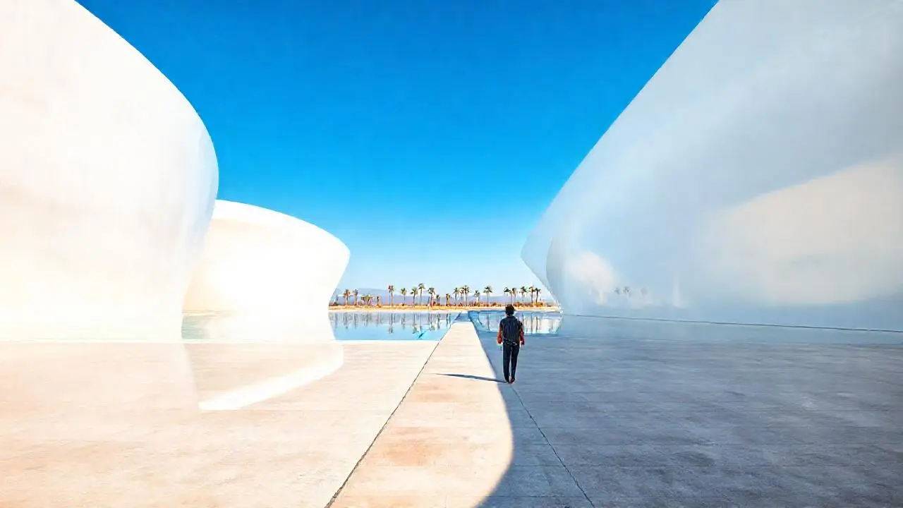 Arquitectura moderna, espacios abiertos, luz suave