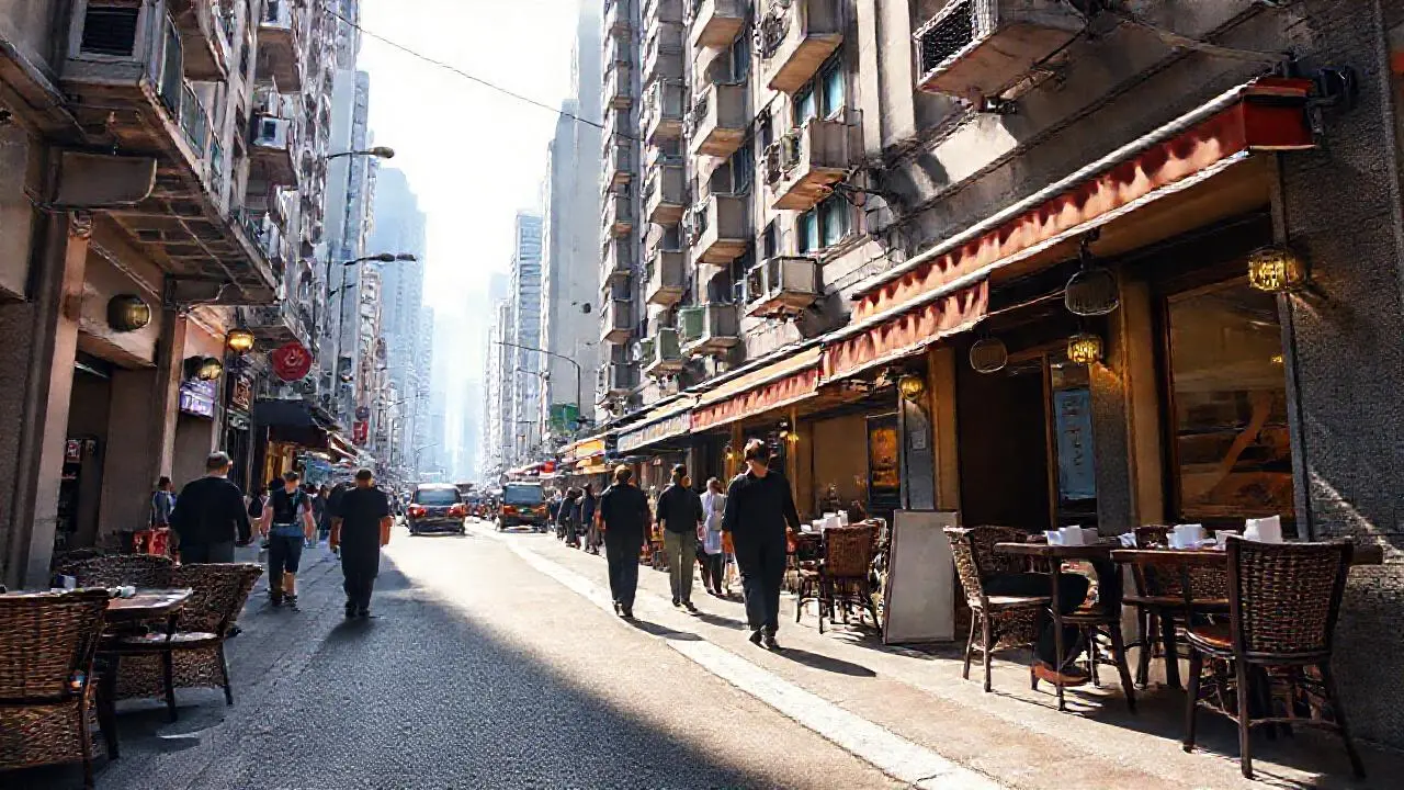 Calle concurrida en Wan Chai, realista y detallada