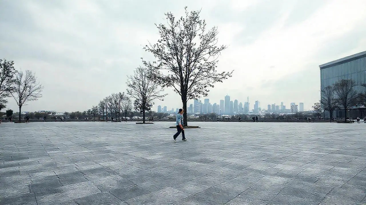 Escena urbana tranquila, escala y espacio