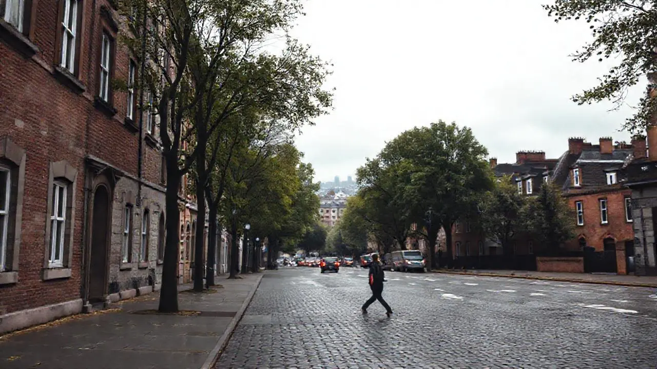 Escena urbana melancólica y ligeramente lluviosa