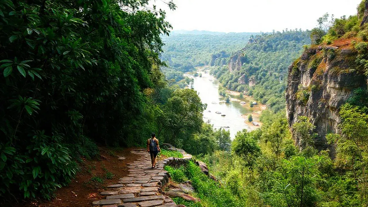 Selva exuberante, figura sola, paz natural