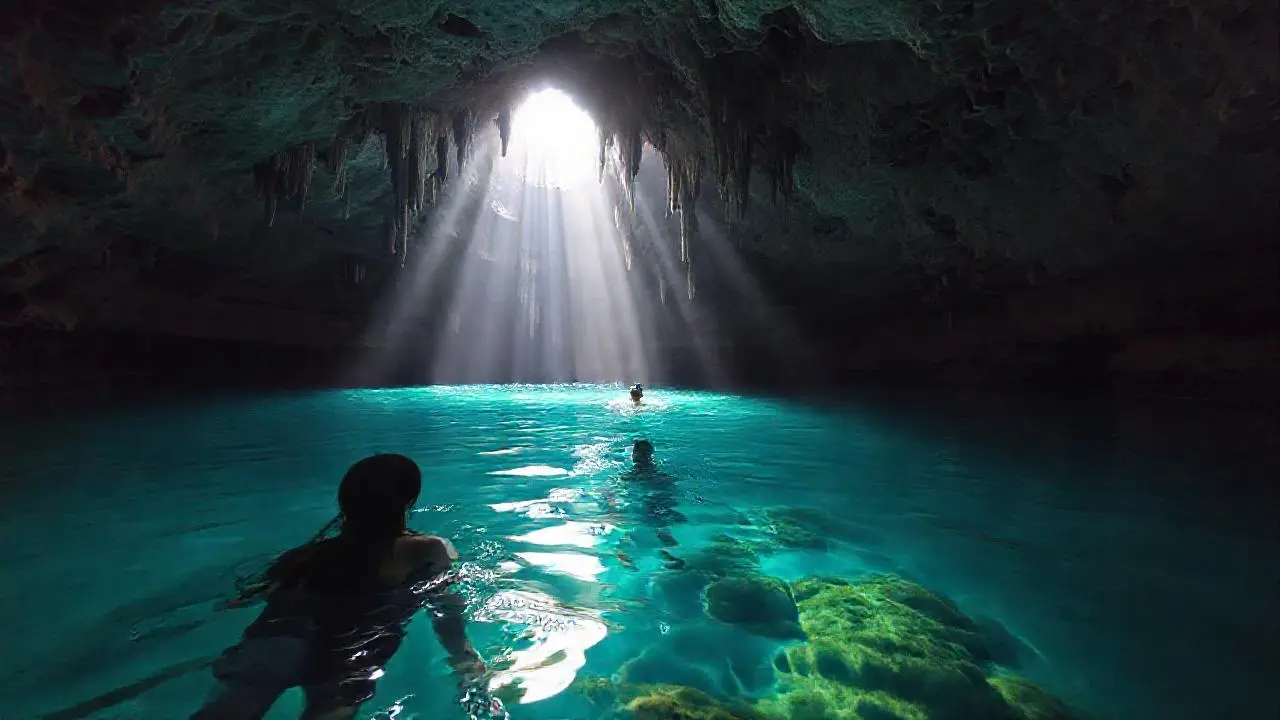 Cueva turquesa, vasto espacio natural iluminado