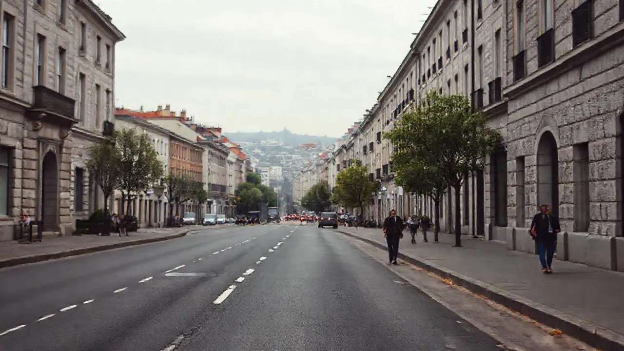 Calle urbana tranquila, luz suave y gris