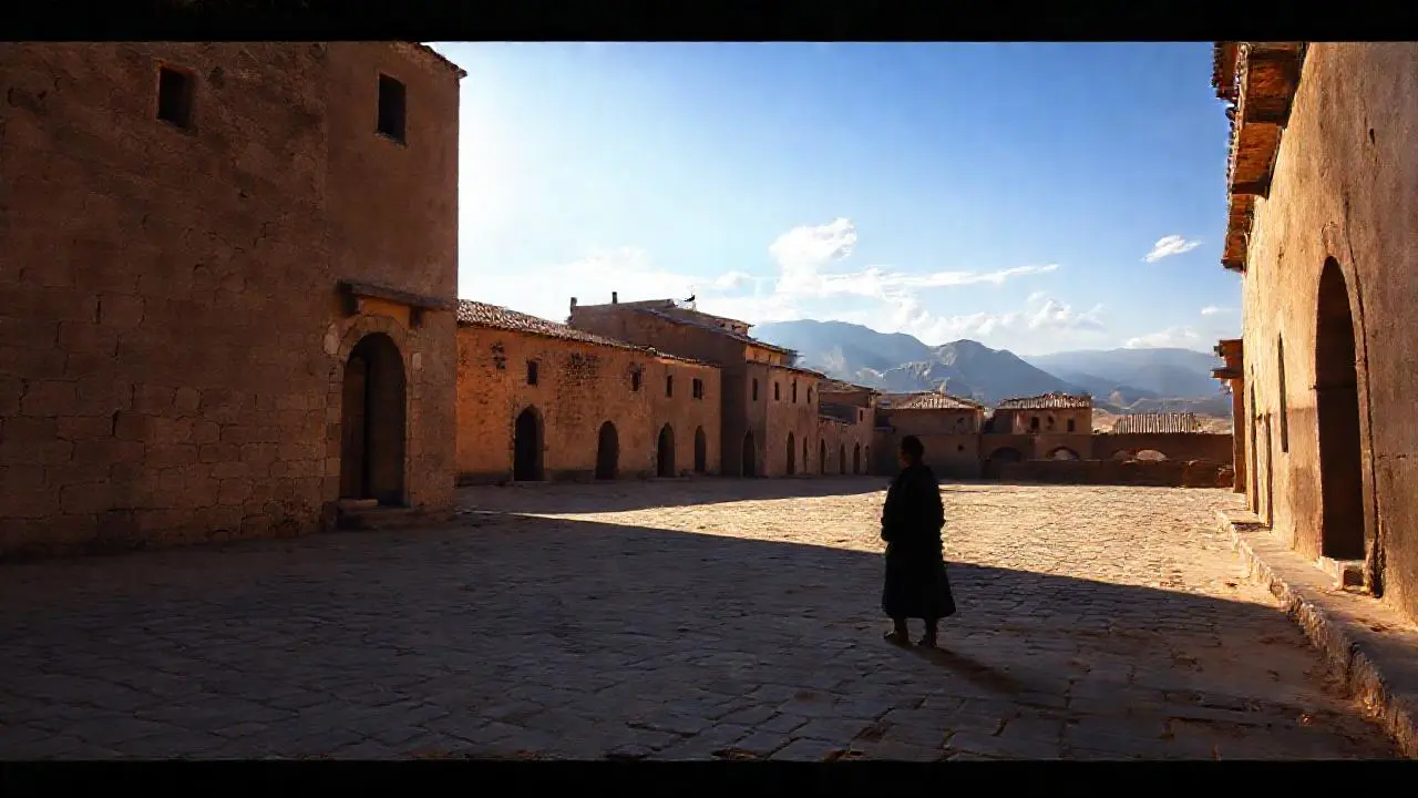 Pueblo antiguo, tranquilo y soleado