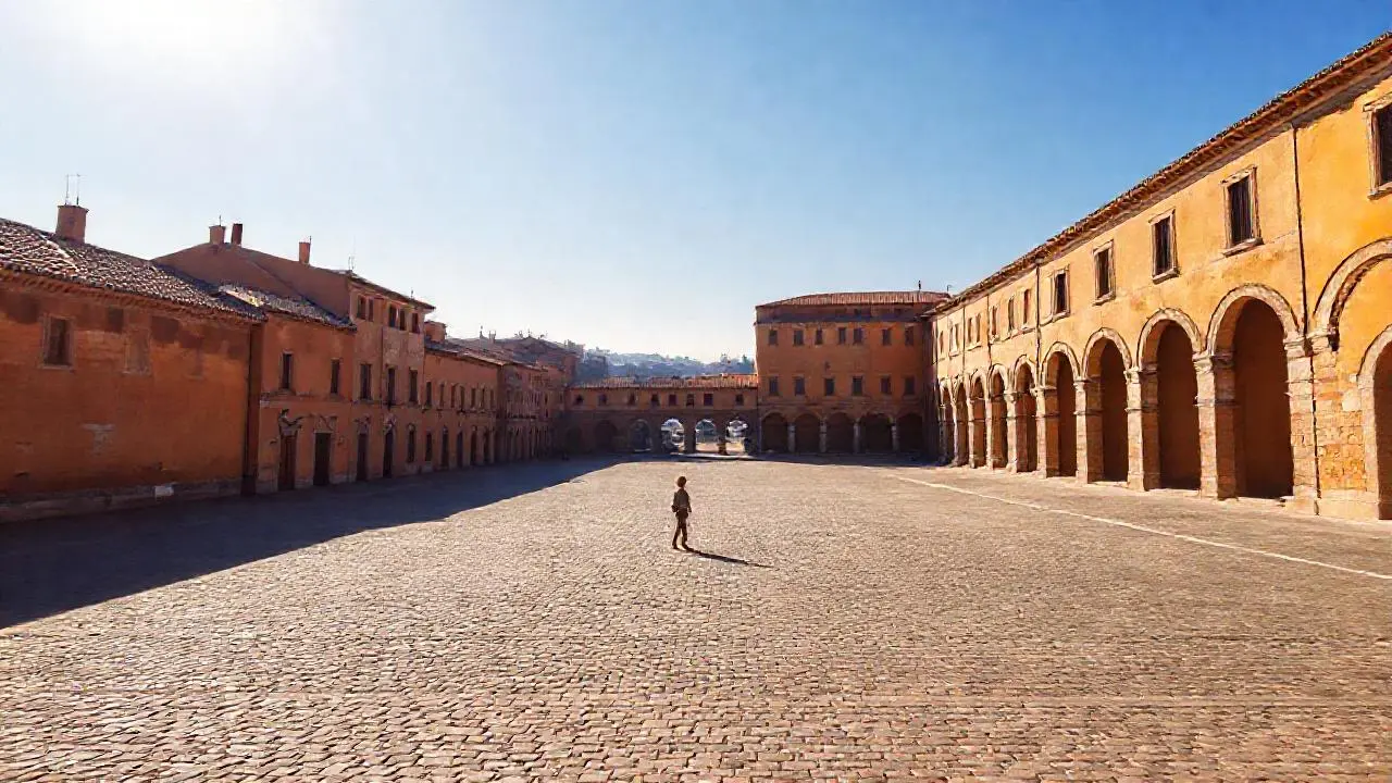 Plaza antigua, luminosa y serena