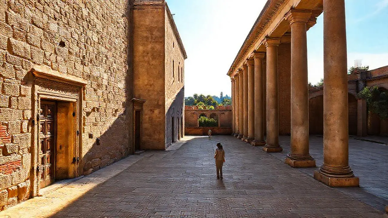Arquitectura antigua, calma y luz cálida