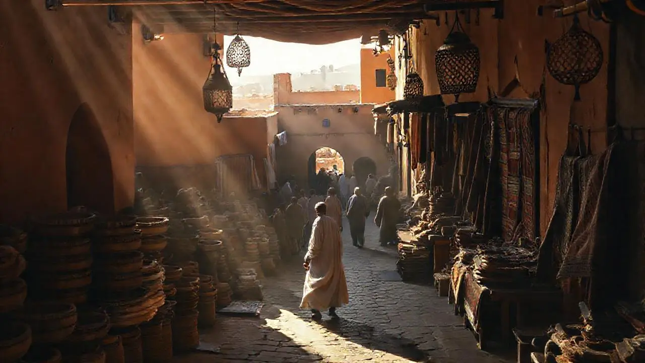 Un mercado antiguo, cálido y lleno de vida